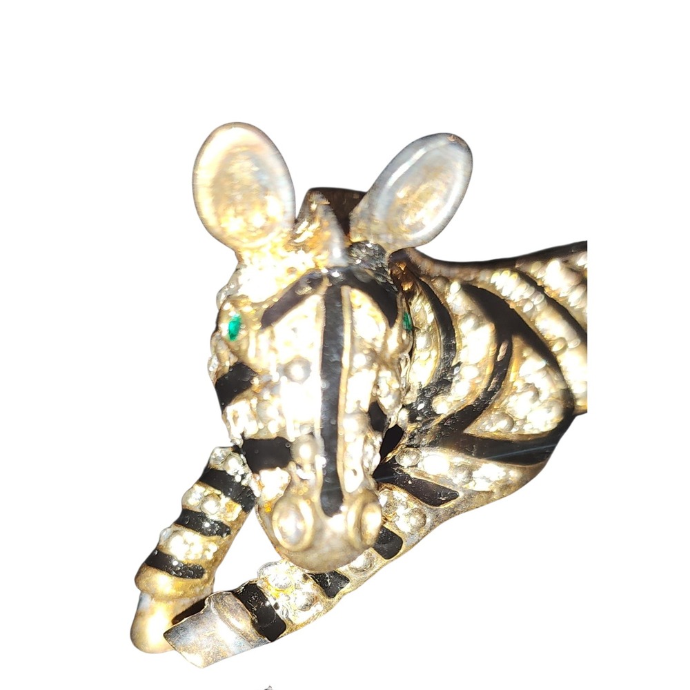 VTG Zebra Brooch Gold Tone Black Enamel Pave Rhinestone Shoulder Pin READ - Picture 3 of 7